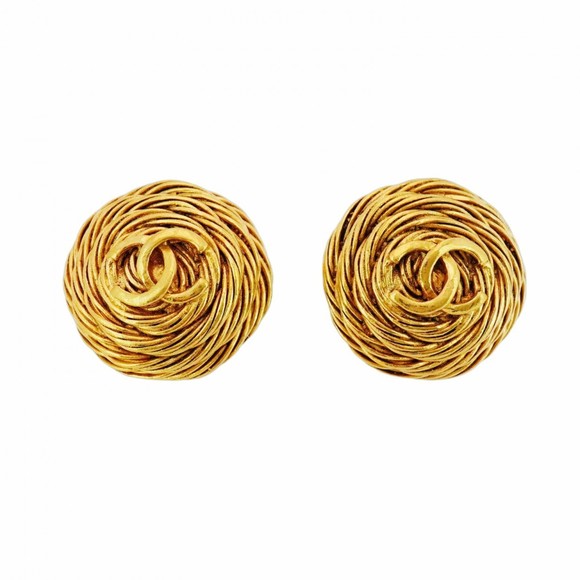 CHANEL Gold Logo Earrings - Picture 1 of 7
